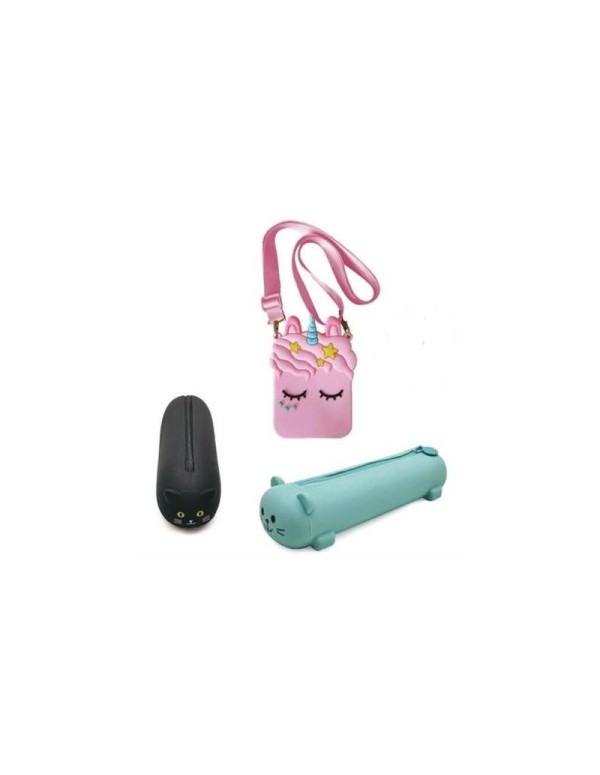 Astuccio In Silicone Funny Friends Topo/Gatto/Unicorno Colori Assortiti