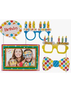 Party Set Frame And Glasses Happy Birthday
