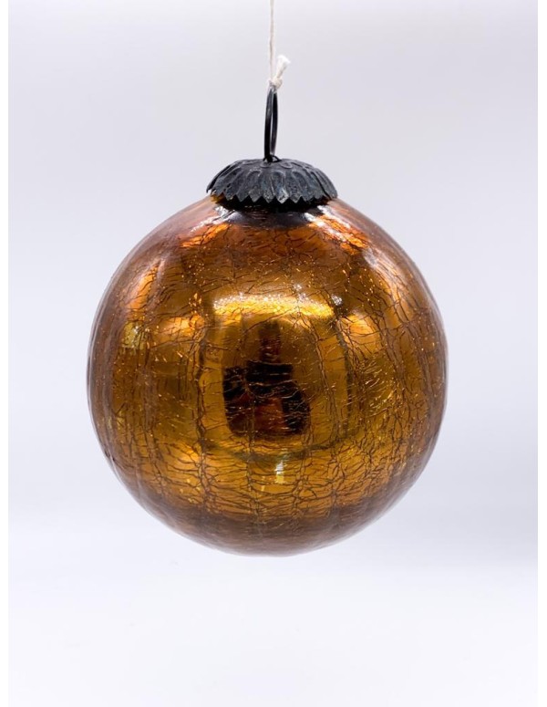 Pallina Albero Di Natale In Vetro Avorio Effetto Crepato 10cm