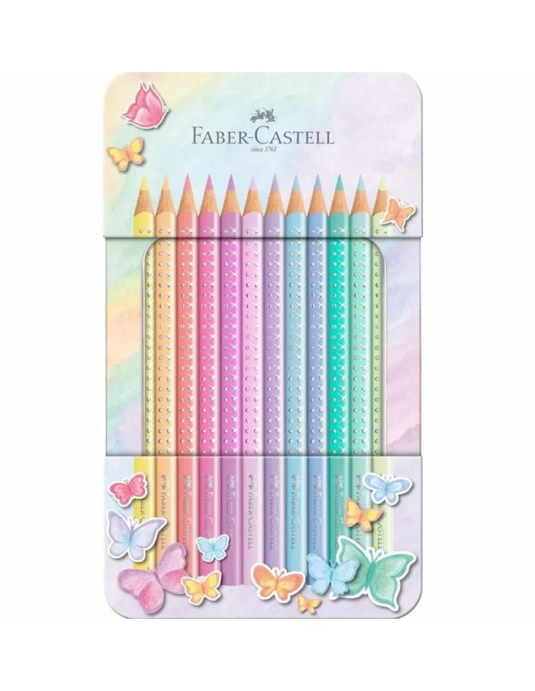 Pastelli Triangolari Sparkle Scatola In Metallo Pastel Da 12 Colori Faber-Castell