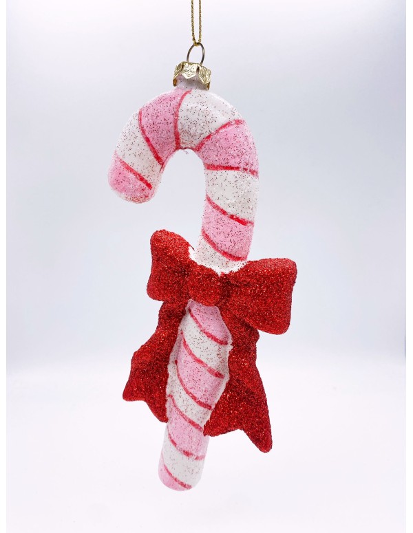 Addobbo Albero Natale Bastoncini Caramelle Candystick Rosa E Bianco 17cm