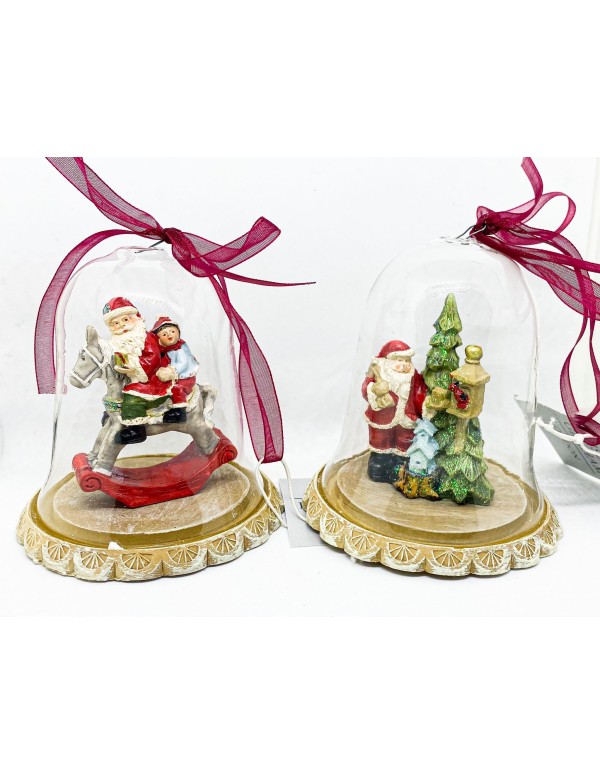Addobbo Albero Babbo Natale In Campana Di Vetro 2 Soggetti Assortiti 12CM