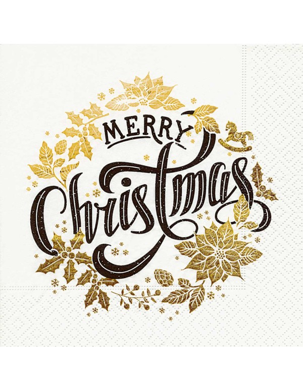 Christmas Paper Napkins Merry Christmas And Leaves 33CM 20PCs.