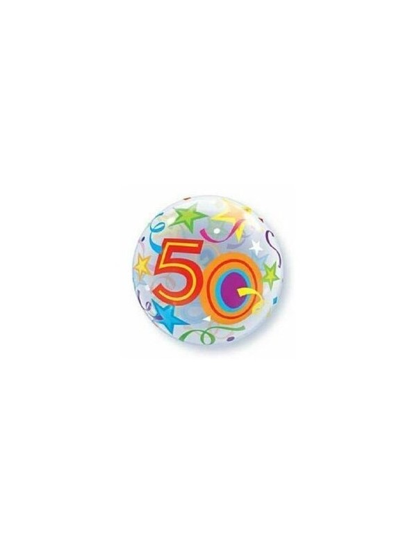 Palloncino Metalfoil Trasparente 50 Anni Stelle Multicolor Glitter 18" 46cm