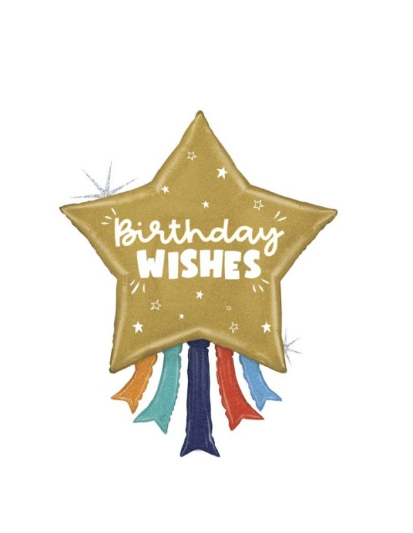 Palloncino Metalfoil Stella Oro Birthday Multicolor 43" 109cm
