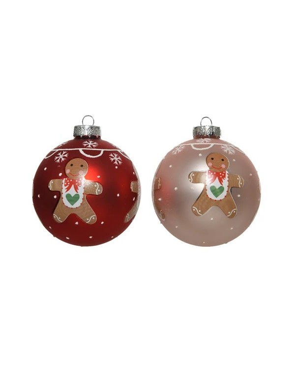 Pallina Albero Di Natale In Vetro Omino Di Marzapane 8cm Colori Assortiti