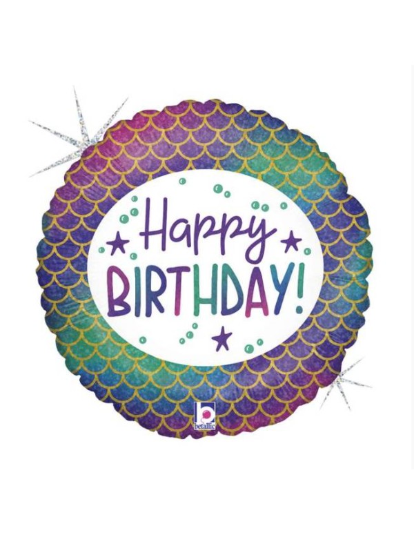 Palloncino Metalfoil Happy Birthday Glitter Mermaid 18" 46cm