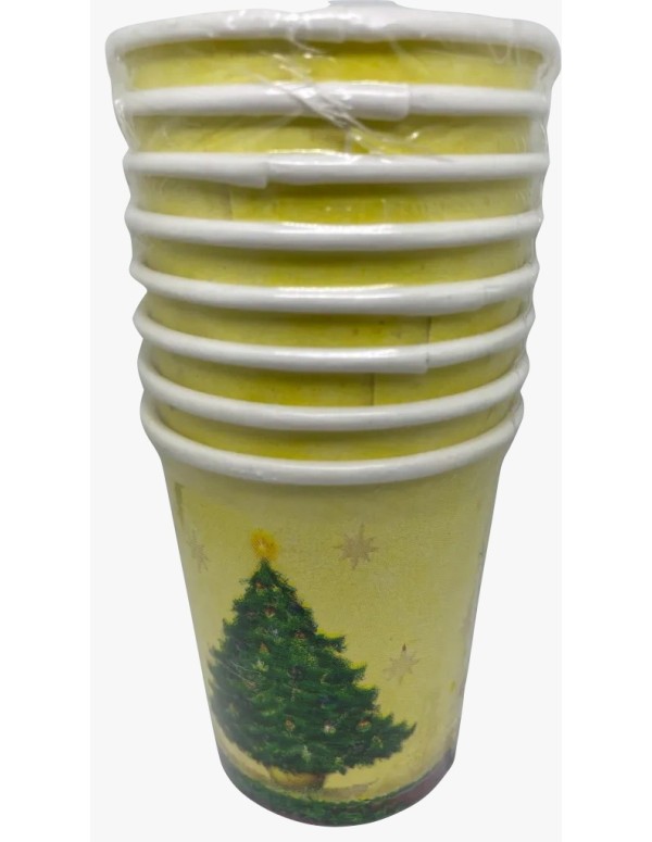 Bicchieri Di Carta Natalizi Gialli Con Albero Di Natale 8PZ 200CC