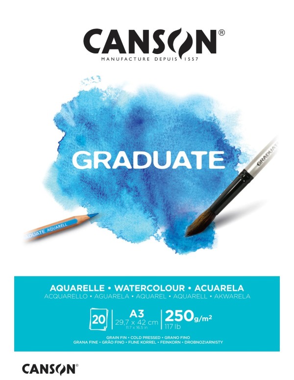 Album Blocco Graduate Acquarello Canson A3 250g/mq 20 Fogli Grana Fina