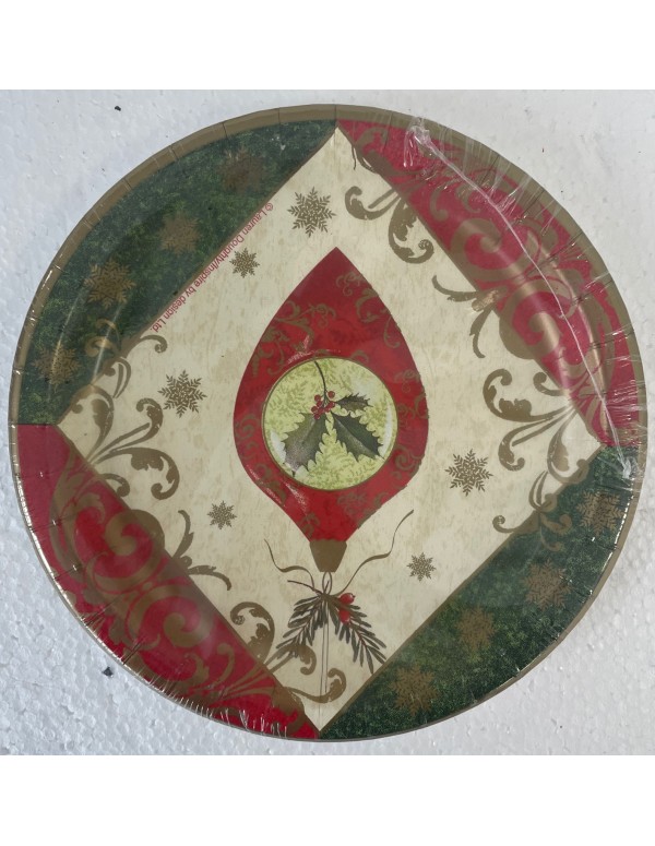 Piatti Di Carta Natalizi Con Vischio In Pallina 17CM 8PZ.