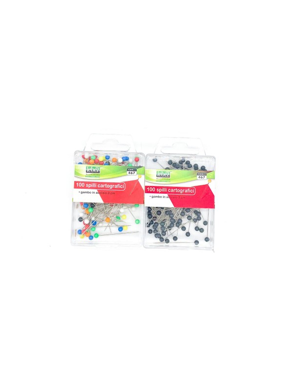 Spilli Cartografici Gambo In Acciaio 3cm 100pz Colori Assortiti