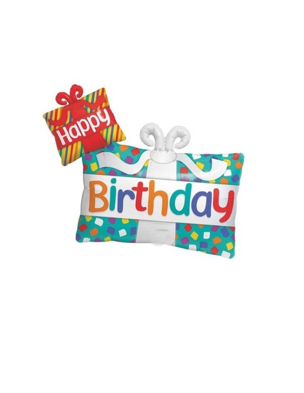 Palloncino Metalfoil Happy Birthday Pacco Regalo 39" 99cm