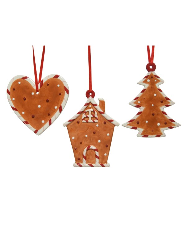 Addobbo Albero Natale Di Pan Di Zenzero In Ceramica Figure Assortite 12cm