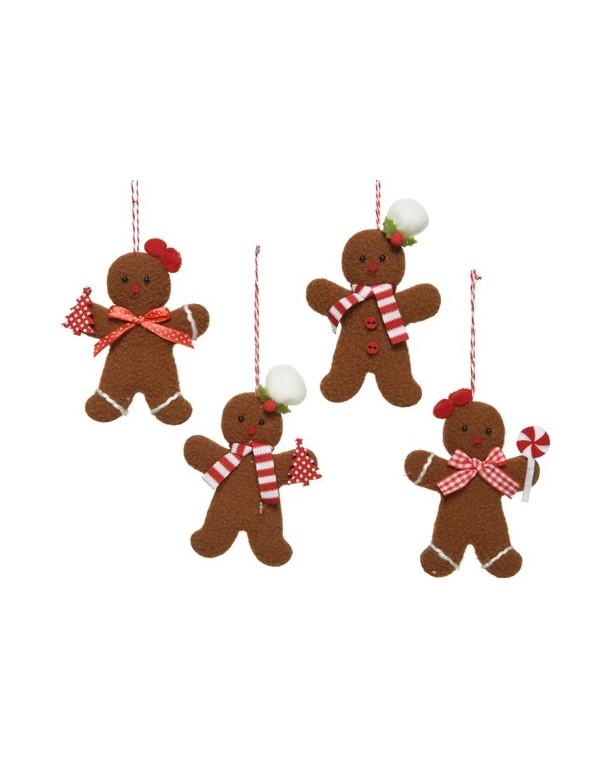 Addobbo Albero Di Natale Pupazzetto Omino DI Pan Di Zenzero Assortiti  11cm