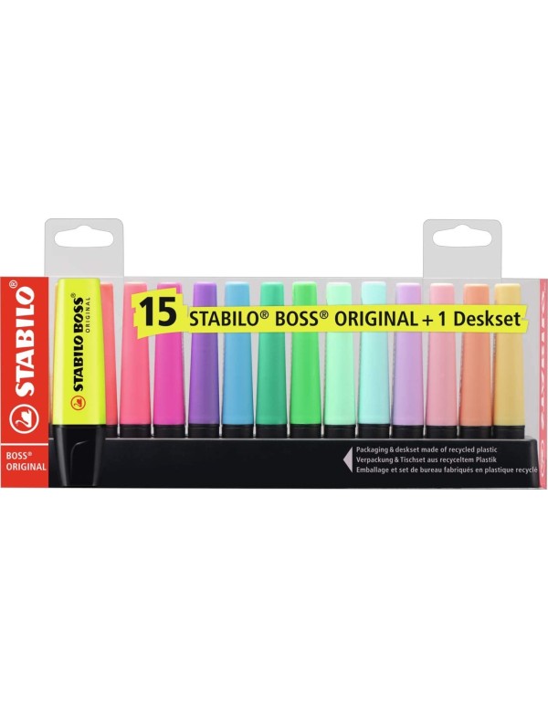 Evidenziatori Stabilo Boss Original con Deskset 15 pz