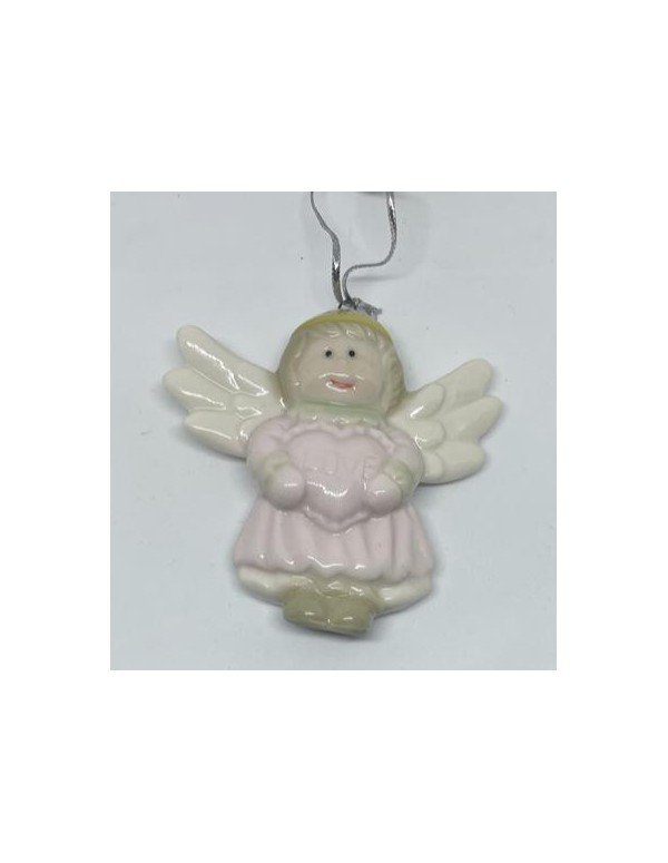 Addobbo Albero Di Natale Angelo In Ceramica Rosa