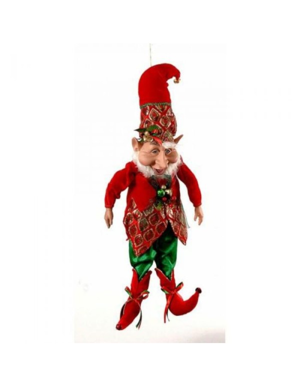 Elfo Vestito Rosso E Verde Con Barba 66cm
