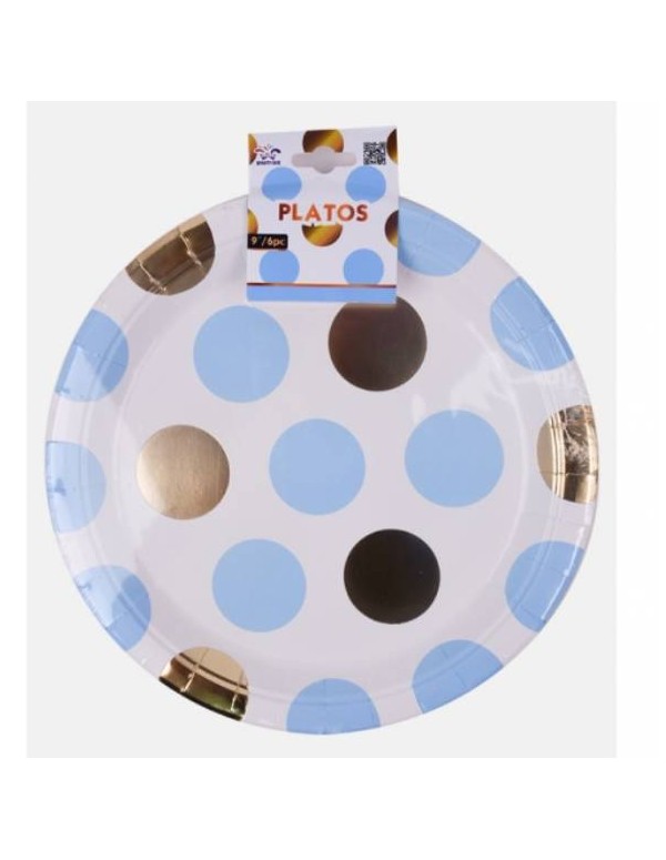 Piatti Carta A Pois Oro E Blu 23Cm 6pz