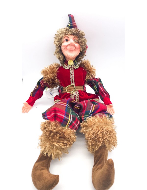 Elf With Velvet And Tartan Jacket 50cm