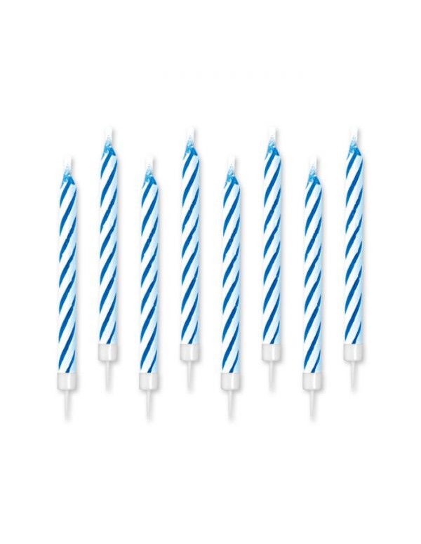 Candeline Magiche Di Compleanno In Cera A Righe Bianche E Blu 10pz.