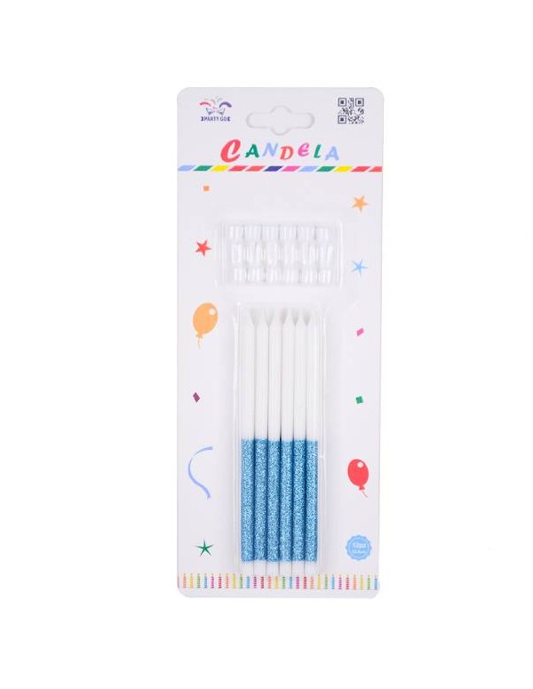Candela Glitter Blu 12.5Cm 12Pc
