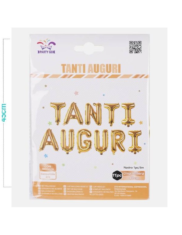 Set Palloncini Mylar Tanti Auguri Oro