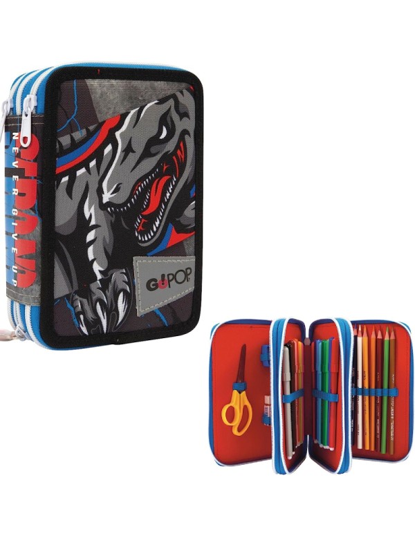 Astuccio Completo 3 Zip Go Pop Dinosauro Raptor