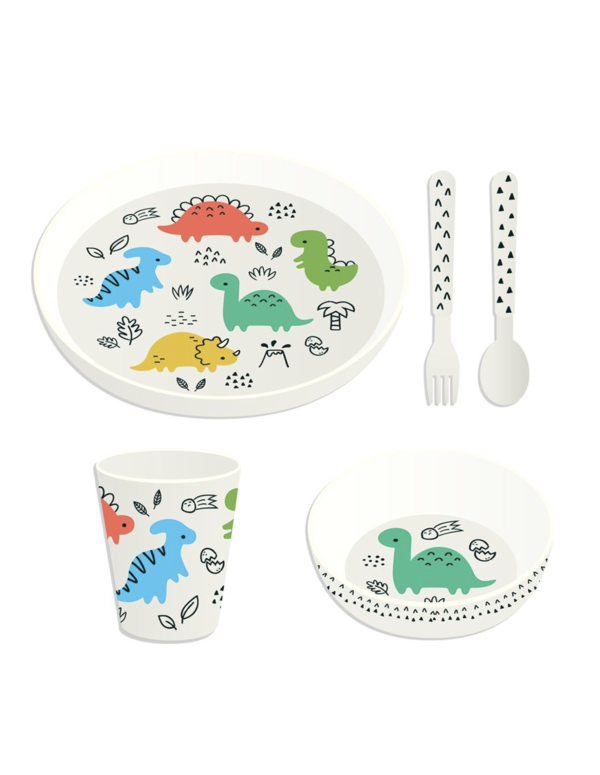 Dinosaur Snack Set With Plates, Glasses And Cutlery In rPET