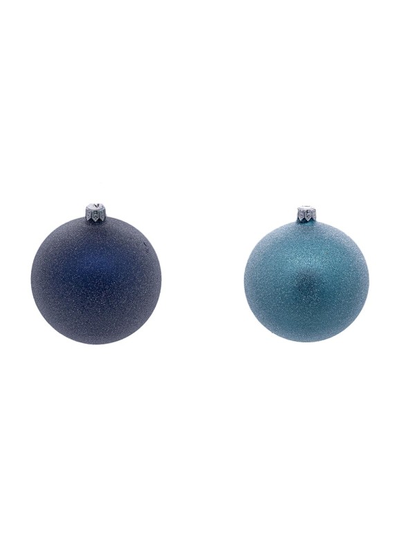 Pallina Albero Di Natale In Vetro Blu E Azzurra Assortite Con Glitter 10cm