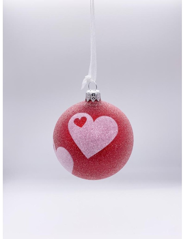 Christmas Tree Red With Hearts And Glitter diam 8cm