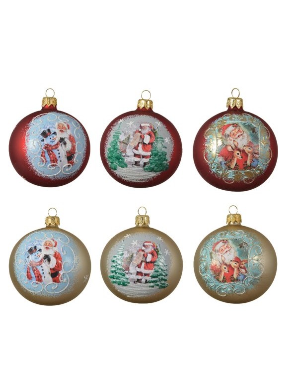 Pallina Albero Di Natale in Vetro Colori E Figure Assortite 8cm