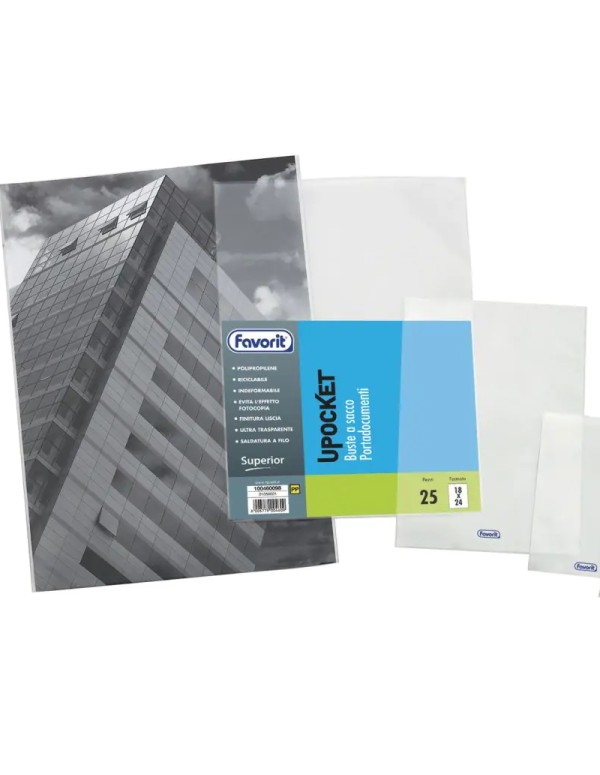 Busta A U Liscia In PPL Trasparente Liscia Senza Fori 22x30cm 25pz
