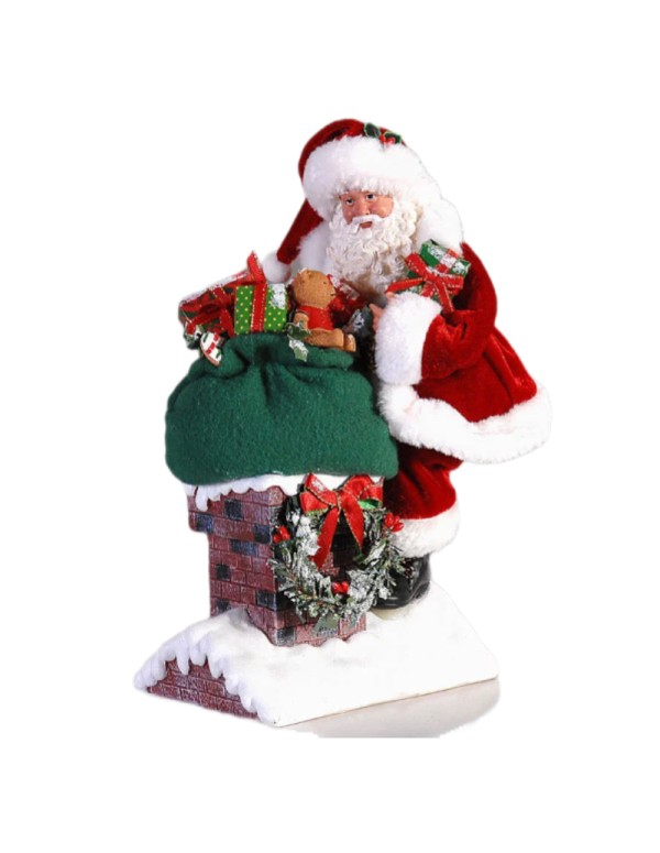 Addobbo Di Natale Babbo Natale Con Sacco Su Camino 28cm