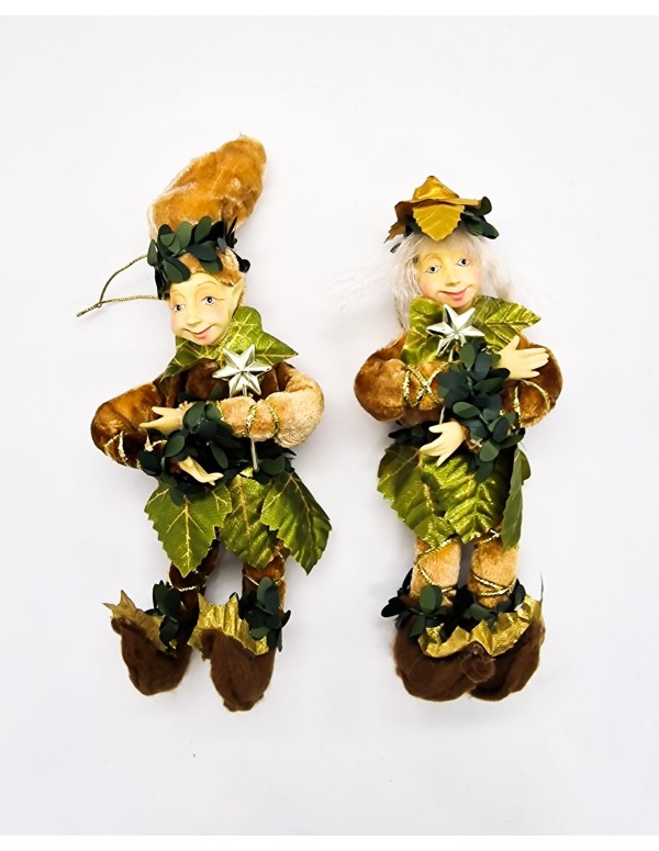 Addobbo Albero Natale Elfo Con Foglie 17cm