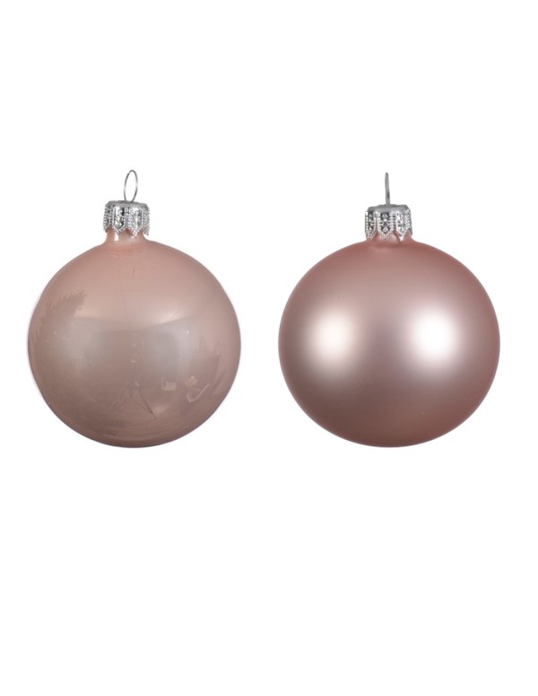 Palline Albero Di Natale In Vetro Rosa Cipria 10cm
