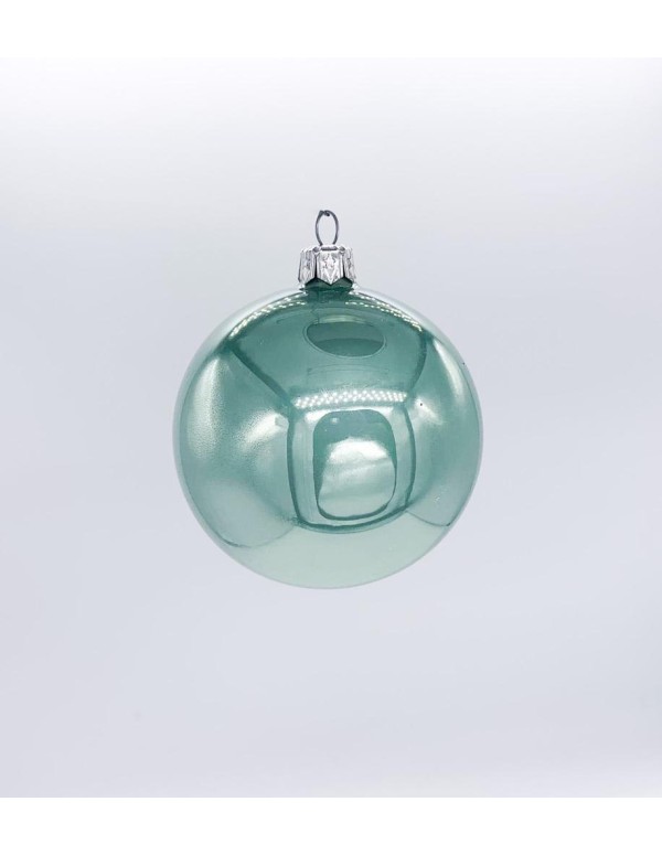 Pallina Albero Di Natale In Vetro Verde Acqua Lucido 8CM