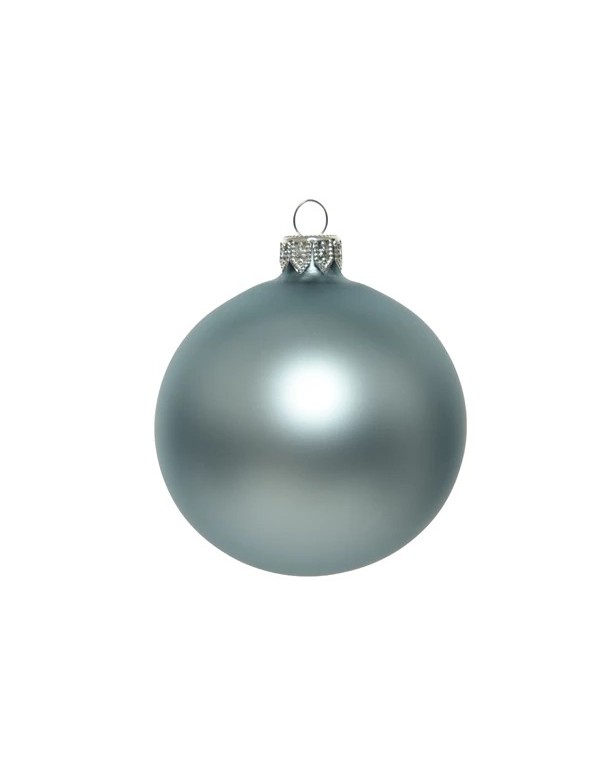 Palline Albero Di Natale In Vetro Azzurro Cenere Opaco 8cm