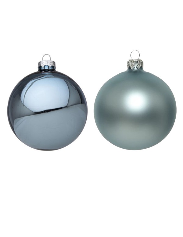 Pallina Albero Di Natale In Vetro Azzurro Cenere 10cm