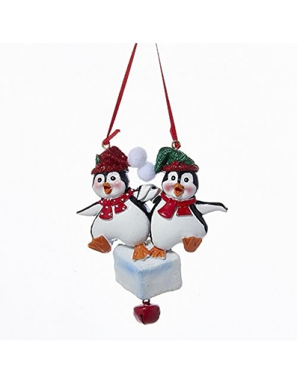 Addobbo Albero Natale Coppia Pinguini Con Sonaglio Personalizzabile