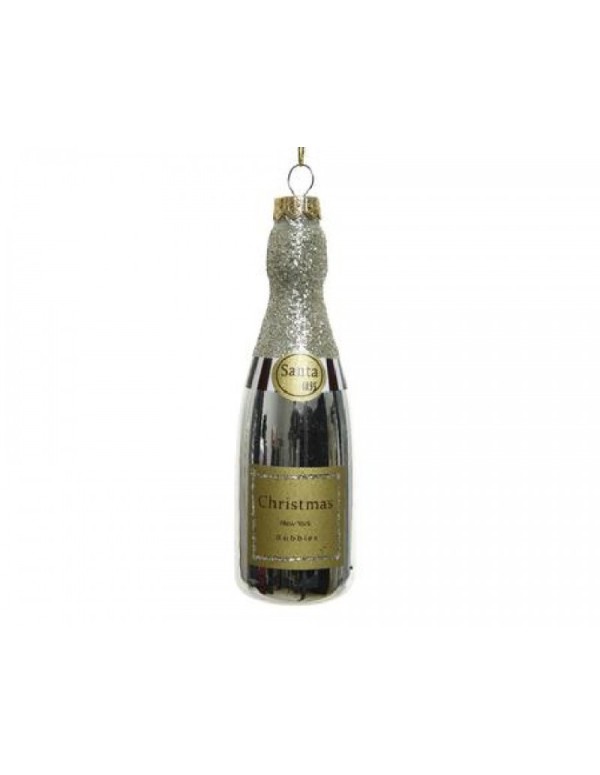 Addobbo Albero Di Natale Bottiglia Champagne Argento Glitterato