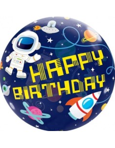 Metalfoil Blue Happy Birthday Space Ball