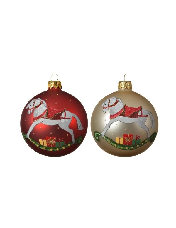 Christmas Tree Glass Bauble Rocking Horse diam 8cm