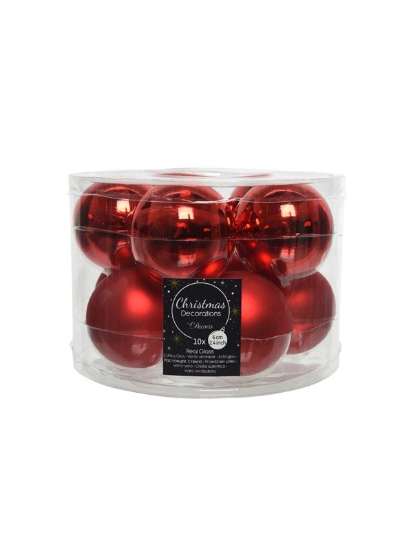 Palline Albero Di Natale In Vetro Rosso Natale 6cm 10pz