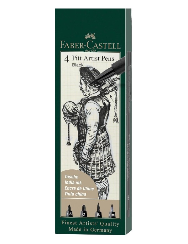 Faber Castell Set Da 4 Penne Pitt Artist Nero