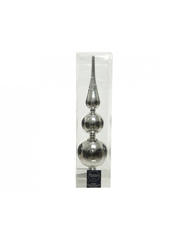 Puntale Albero Di Natale Vetro Argento 35cm
