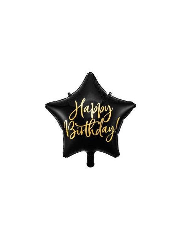Palloncino Metalfoil Happy Birthday Stella Sagomata Nera 18" 46cm