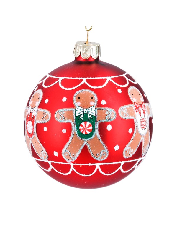 Matte Red Christmas Bauble With Gingerbread Man Decorations