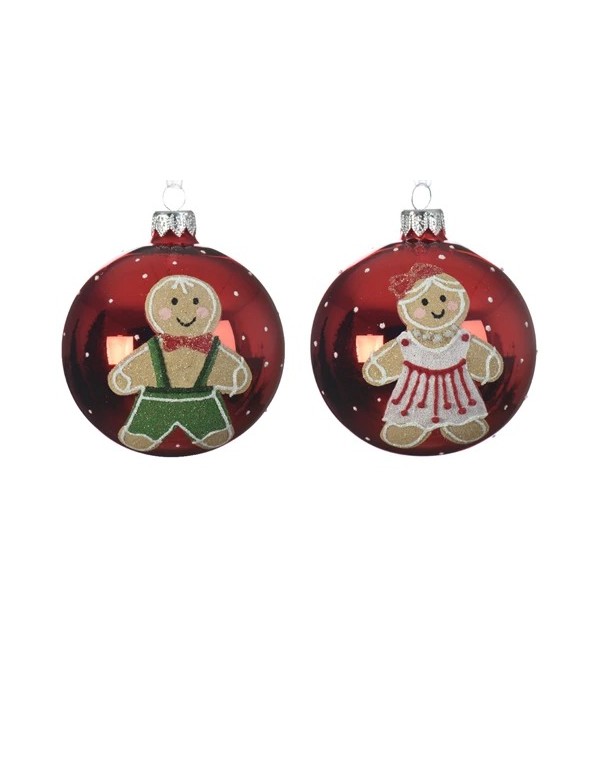 Pallina Albero Di Natale In Vetro Rosso Con Omino Marzapane 8cm Prodotto Assortito