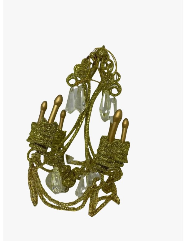 Addobbo Albero Di Natale Candelabro Oro Glitter E Pendenti 12cm