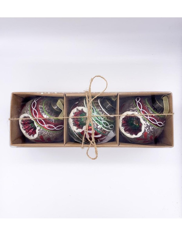 Pallina Albero Di Natale In Vetro Decorata Con Foro 8cm